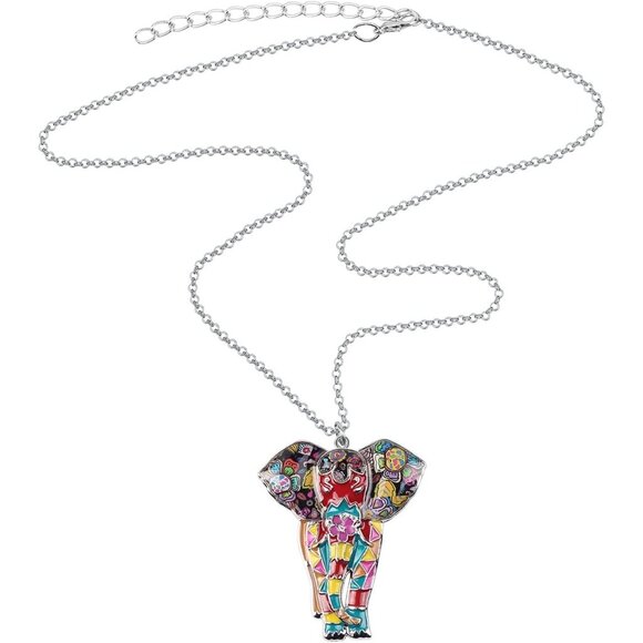 Women's Multi Jungle Safari Wild Enamel Pendant Lightweight Elephant Necklace - Picture 4 of 6